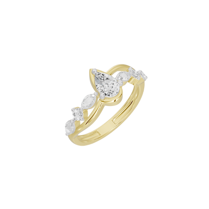 Yellow gold vermeil diamond ring with large center stone and curved cluster accents