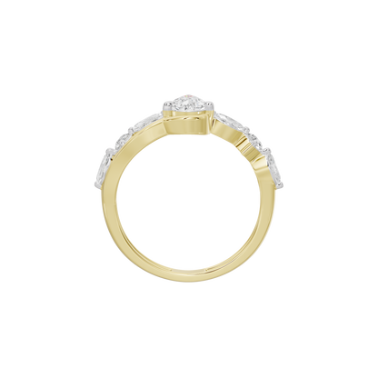 Yellow gold vermeil diamond ring with center round stone and halo of small diamonds