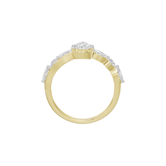 Yellow gold vermeil diamond ring with center round stone and halo of small diamonds