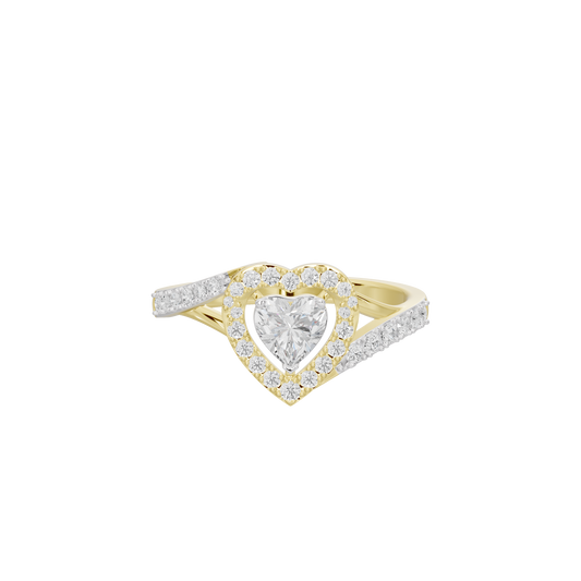 Yellow gold vermeil lab diamond heart ring with pavé band and center heart stone