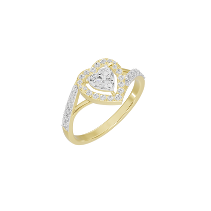 Heart-shaped lab diamond ring in yellow gold vermeil with pavé band