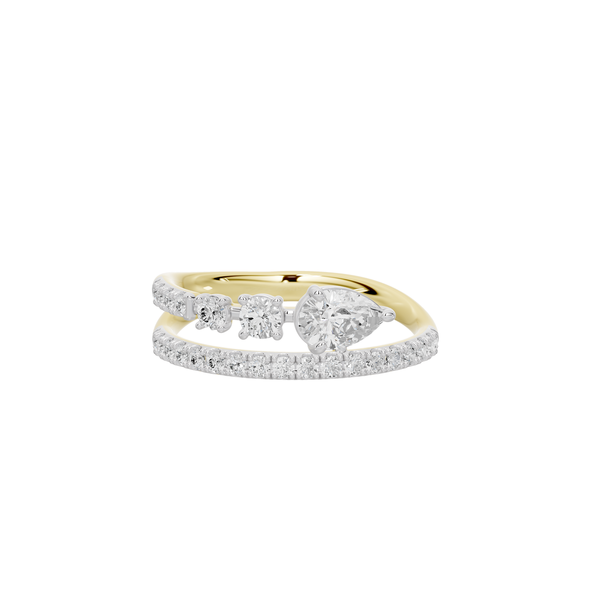 Lucky Strike lab diamond ring in yellow gold vermeil with cluster and pavé stones