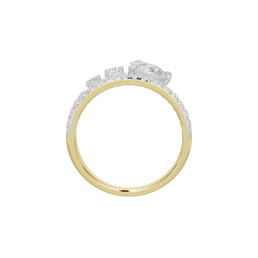 Yellow gold vermeil lab diamond ring, round band with three-stone top detail