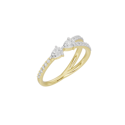 Yellow gold vermeil lab diamond ring with pear center and pavé band