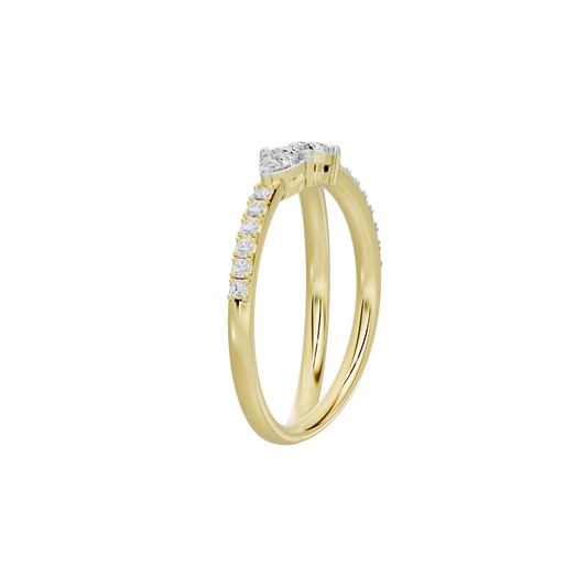 Lab diamond ring in yellow gold vermeil with pavé diamonds and split shank