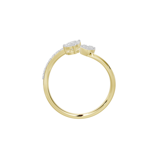 Yellow gold vermeil diamond ring, top view with rectangular setting and sparkle stones