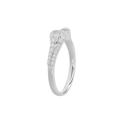 Sterling silver diamond ring profile, pear-shaped center with textured prong-set setting