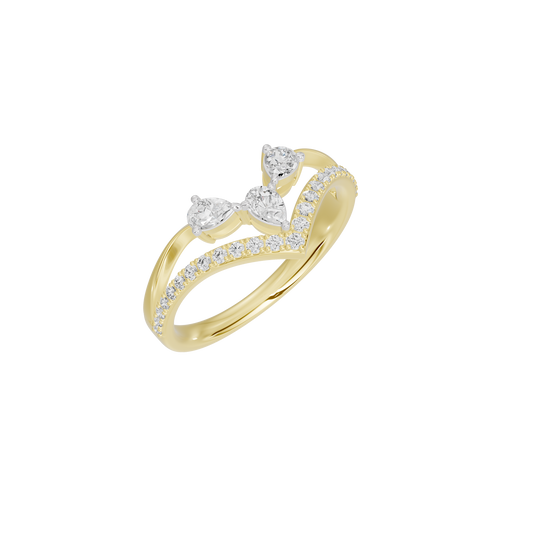 Yellow gold vermeil lab diamond ring with heart-shaped center and curved prongs