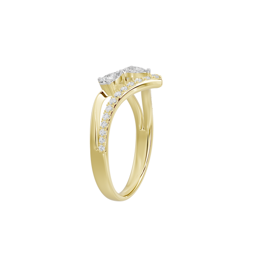 Yellow gold vermeil lab diamond ring with curved band and bezel-set stones