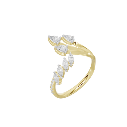 Yellow gold vermeil lab diamond ring with oval stones in a curved cluster