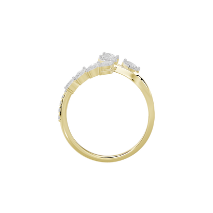 Yellow gold vermeil lab diamond ring, side view with prong-set stones