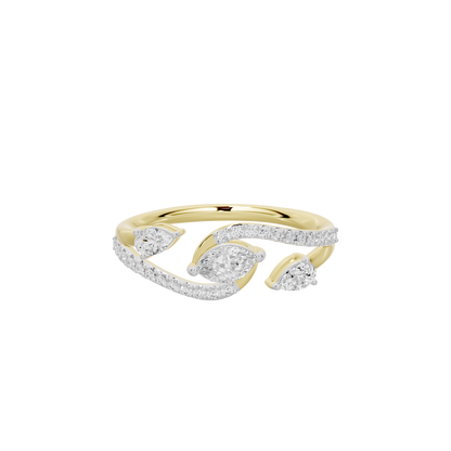 Serendipity lab diamond ring with yellow gold band and pavé diamond swirl design