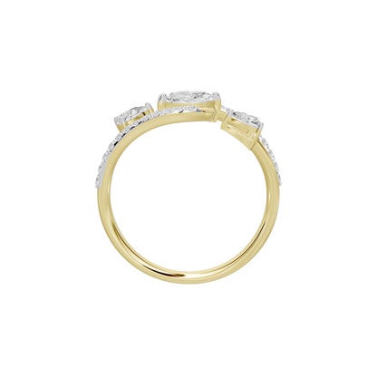 Yellow gold diamond ring side view with prong-set center diamond