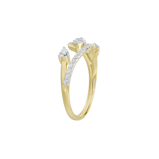 Serendipity lab diamond ring with three-stone design and pavé band