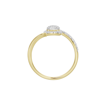 Yellow gold vermeil diamond ring, top view with round prong-set stone