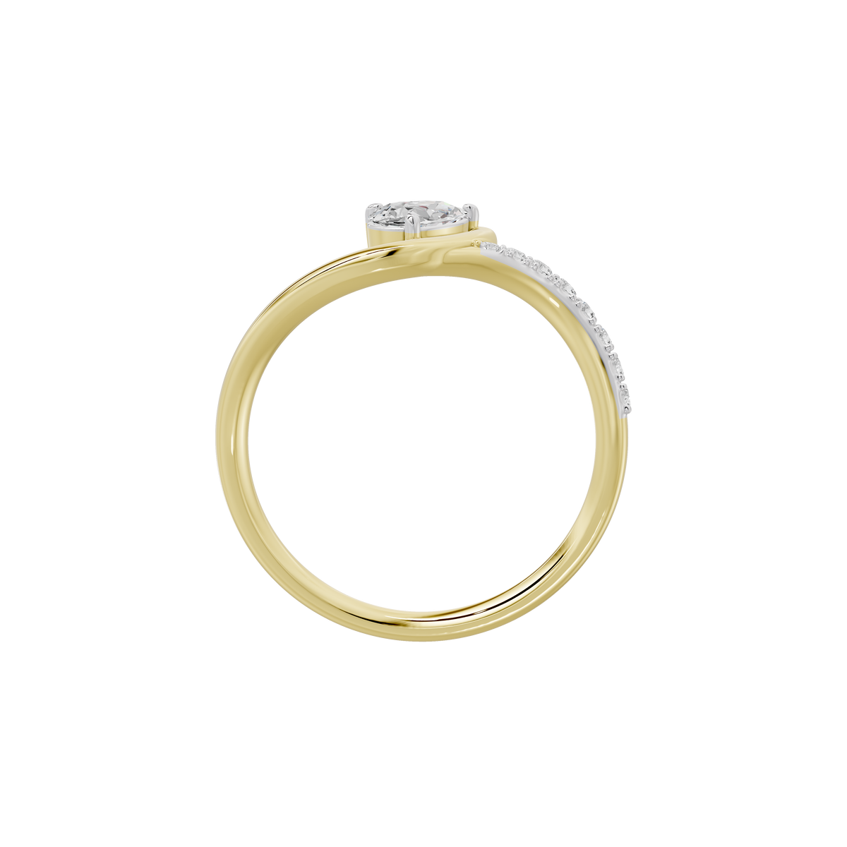 Kyoto Lab diamond ring with round center stone, yellow gold band, and pavé diamonds