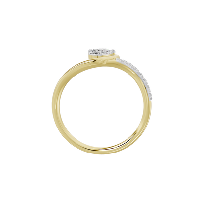 Kyoto Lab diamond ring with round center stone, yellow gold band, and pavé diamonds