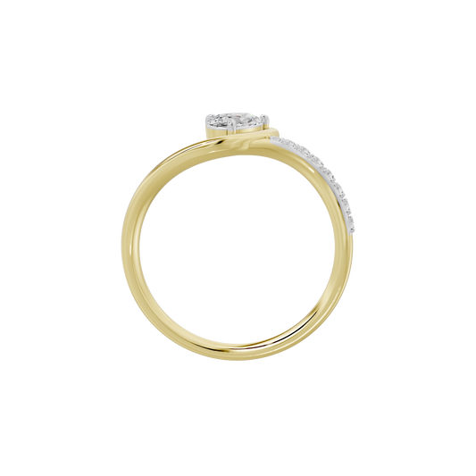 Kyoto Lab diamond ring with round center stone, yellow gold band, and pavé diamonds