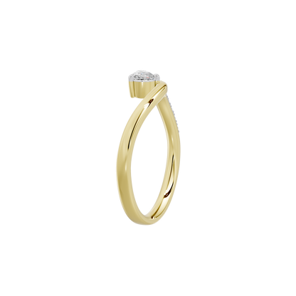 Yellow gold ring with small oval lab-grown diamond setting on a slim band