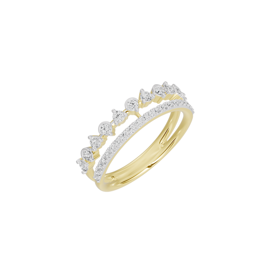 Yellow gold vermeil ring with diamond cluster along the top and open profile