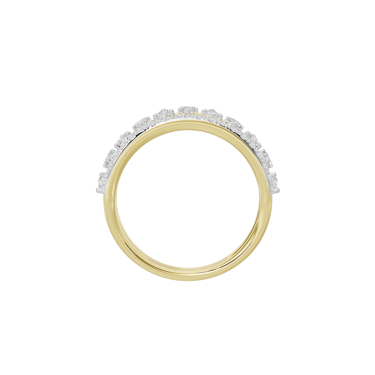 Yellow gold vermeil band ring with diamond pave half-circle detail