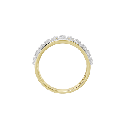 Yellow gold vermeil band ring with diamond pave half-circle detail
