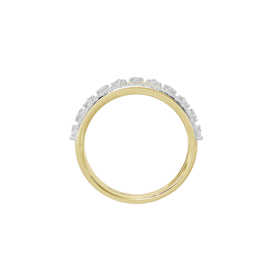 Yellow gold vermeil band ring with diamond pave half-circle detail