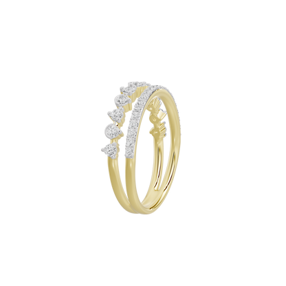 Yellow gold vermeil ring with diamond row halo and curved band profile