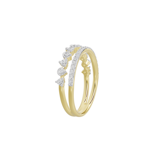 Yellow gold vermeil ring with diamond row halo and curved band profile