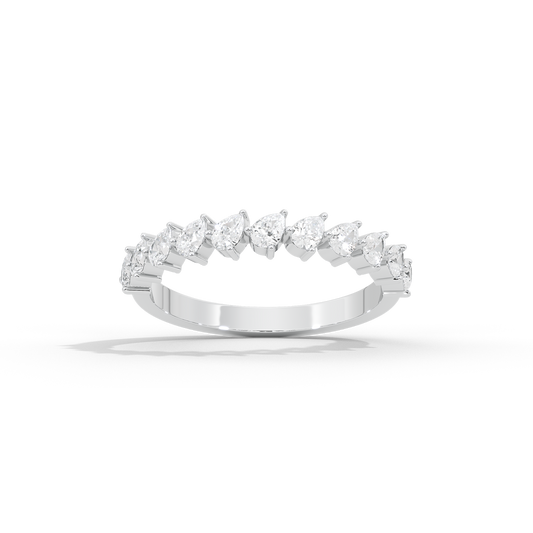 Half eternity lab diamond ring with pear-cut stones, 925 sterling silver band