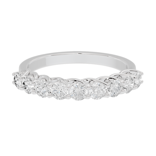 Sterling silver half-eternity band ring with round lab diamonds in shared prong setting