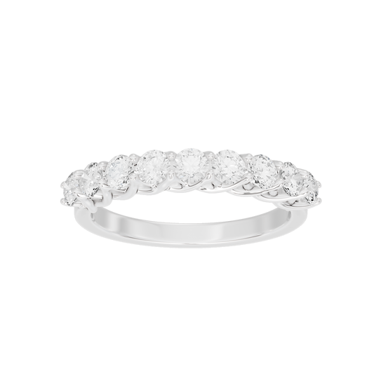 Sterling silver half-eternity band ring with round lab diamonds and scalloped setting