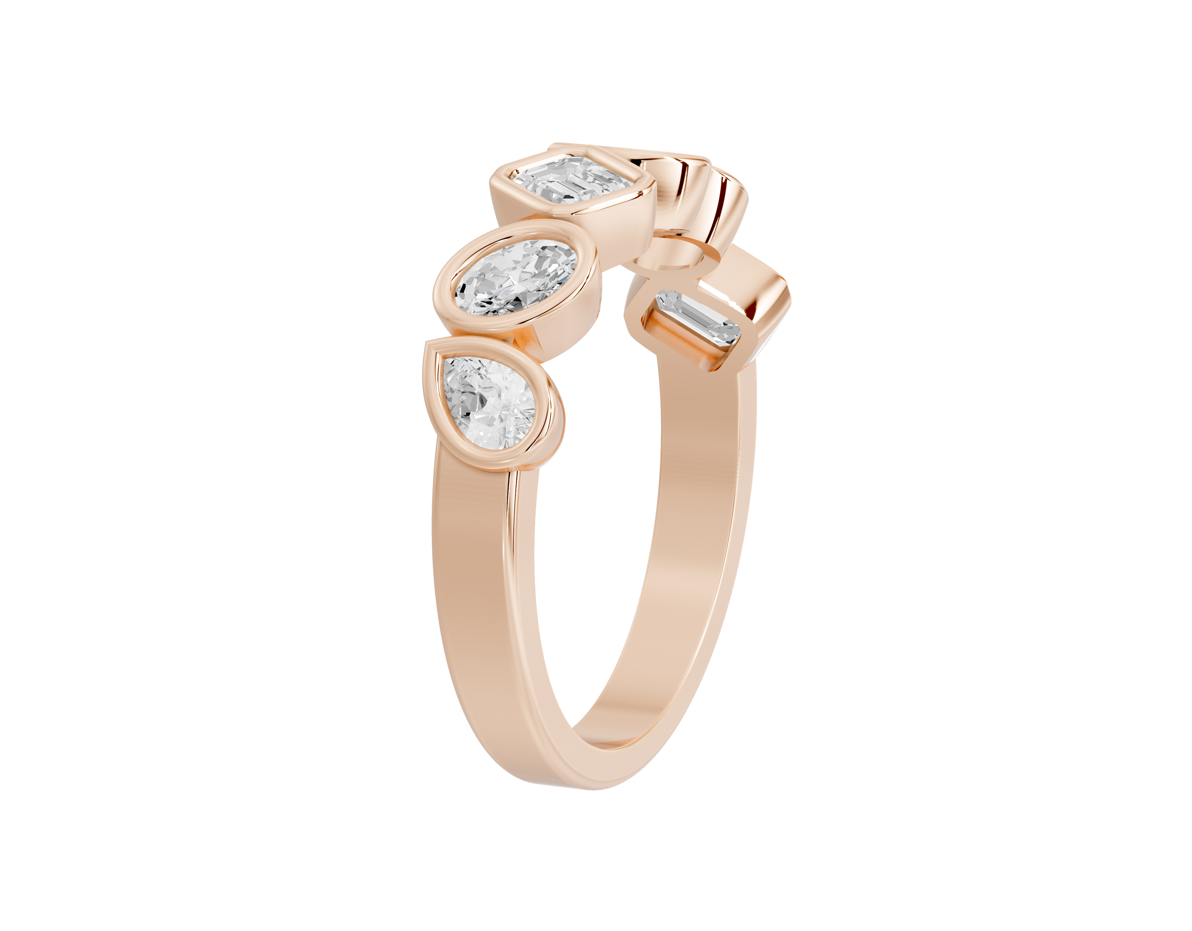 Pear,emerald and Oval  Half Bezel Eternity Band