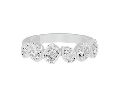 Sterling silver eternity band ring with round and baguette lab diamond settings