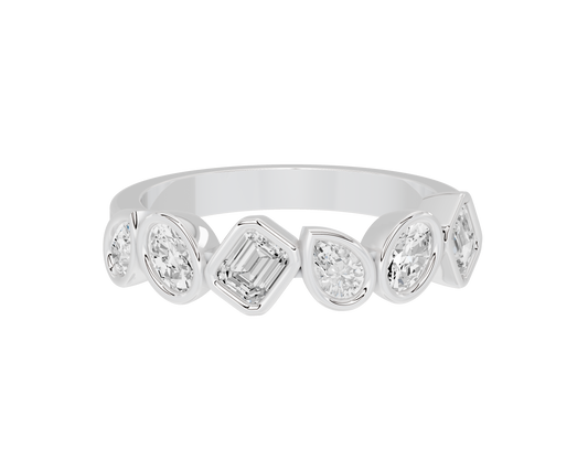 Sterling silver eternity band ring with round and baguette lab diamond settings