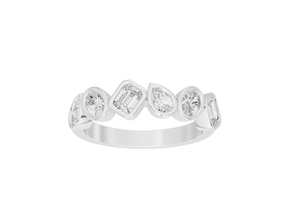 Sterling silver eternity band ring with alternating round and baguette lab diamonds
