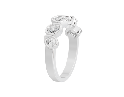 Sterling silver eternity band ring with five round and baguette lab diamonds
