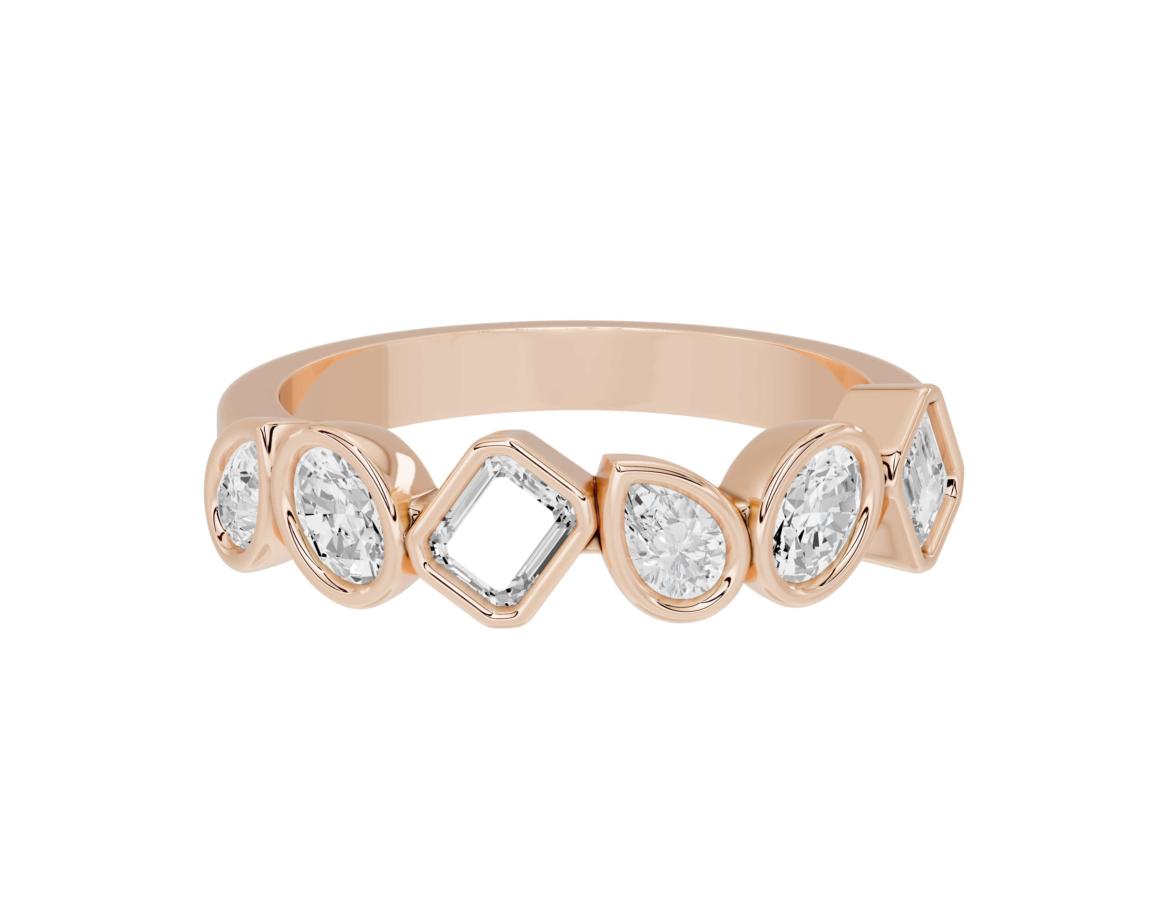 Emerald,Pear and Oval Half Bezel Eternity Band