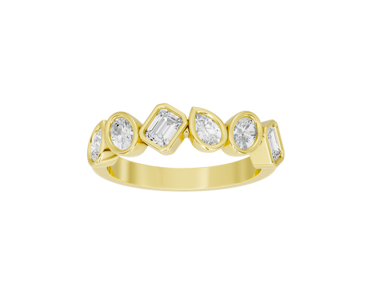 Yellow gold vermeil eternity band with bezel-set lab diamonds, side profile