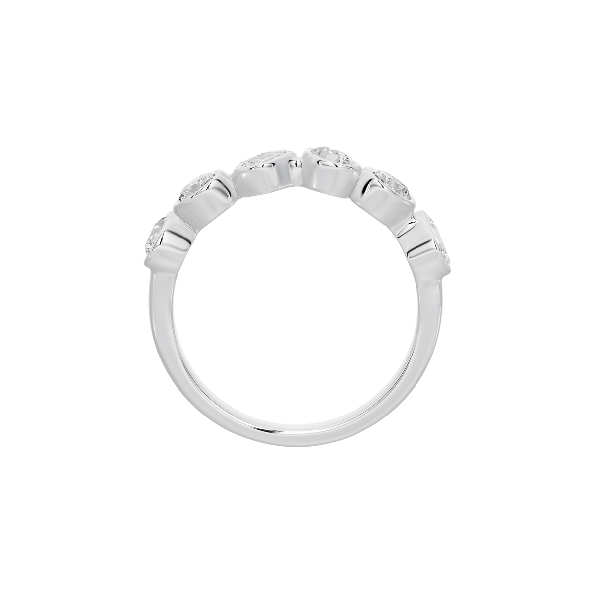 Sterling silver band ring with five raised lab-grown diamond settings