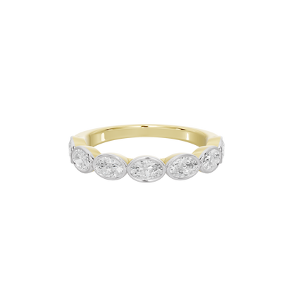 Yellow gold vermeil diamond ring, wide band with five round stones
