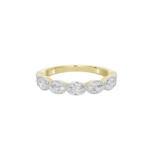 Yellow gold vermeil diamond ring, wide band with five round stones