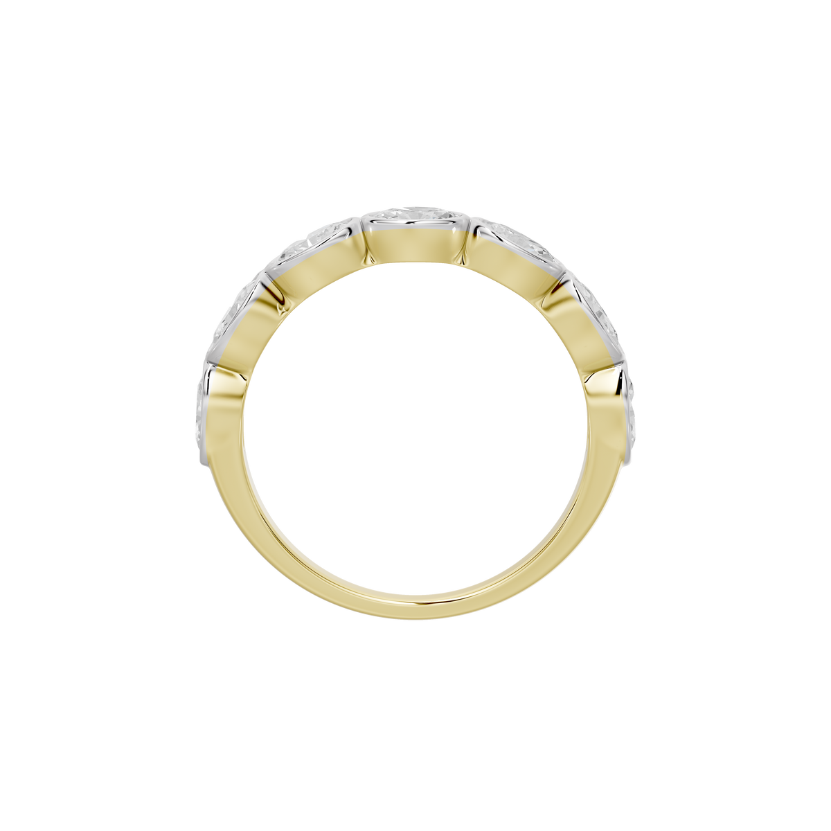 Yellow gold vermeil diamond ring, polished band with diamond-set top