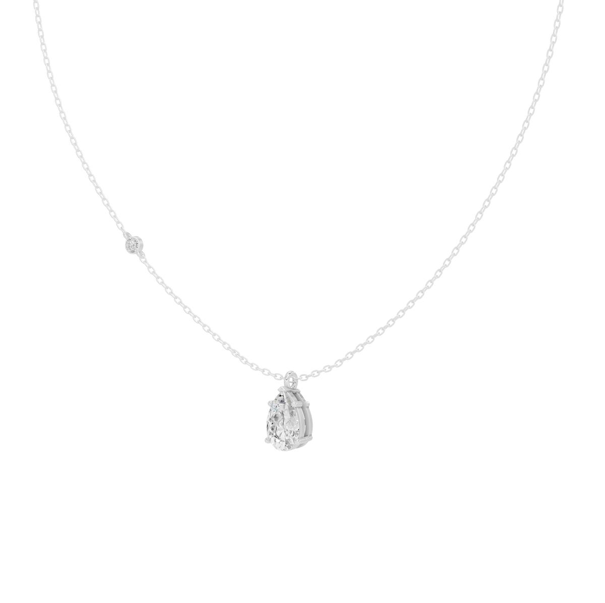 Lab diamond pear pendant on 925 sterling silver chain, detailed teardrop setting