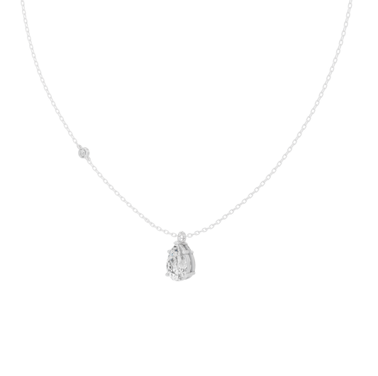 Lab diamond pear pendant on 925 sterling silver chain, detailed teardrop setting