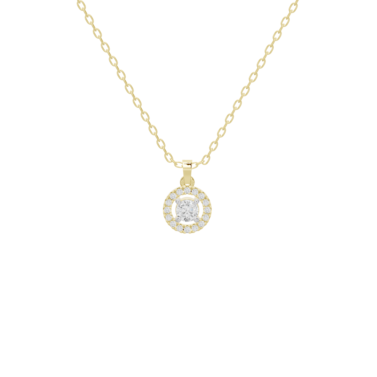 Veyra lab diamond pendant necklace in yellow gold vermeil, round halo pendant