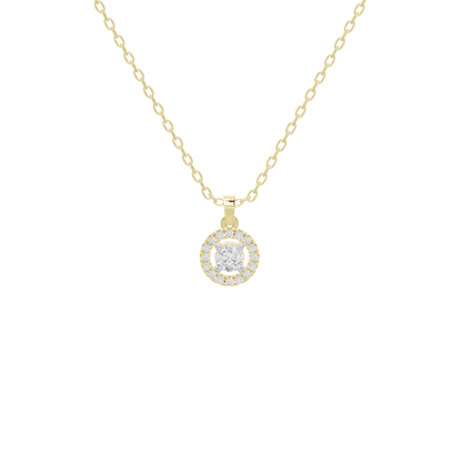 Veyra lab diamond pendant necklace in yellow gold vermeil, round halo pendant