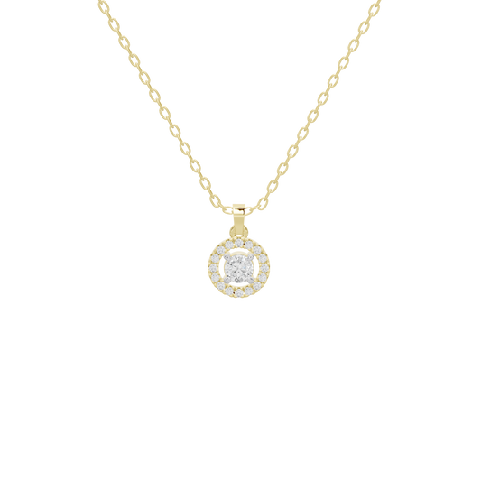 Veyra lab diamond pendant necklace in yellow gold vermeil, round halo pendant