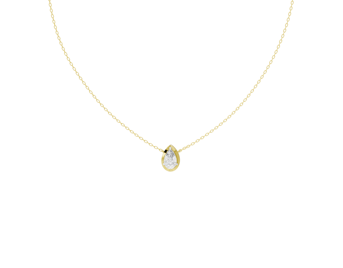 Lab diamond pendant necklace with small round lab diamond in yellow gold vermeil