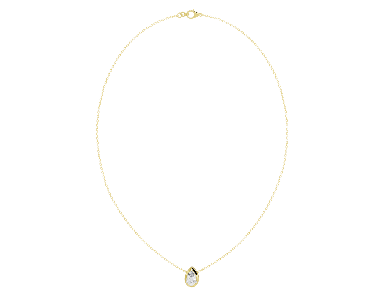 Lab diamond pendant necklace with round lab diamond at center on yellow gold chain